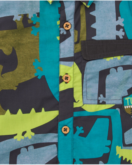 Long-sleeved shirt for boys with multicolour dinosaur print