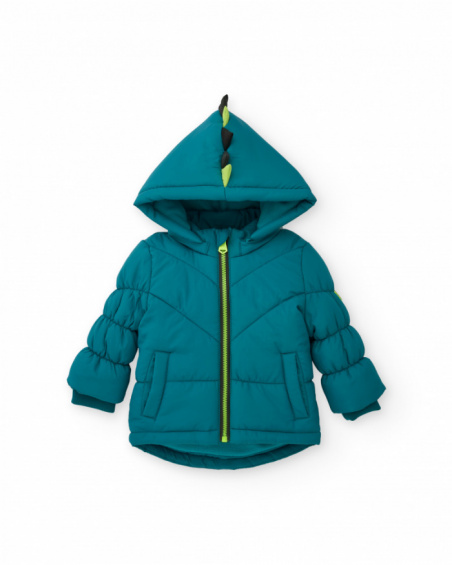 Boy’s padded jacket in petrol blue with hood and 3D details