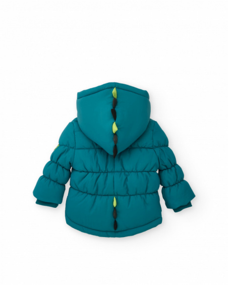 Boy’s padded jacket in petrol blue with hood and 3D details