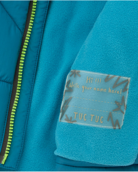 Boy’s padded jacket in petrol blue with hood and 3D details