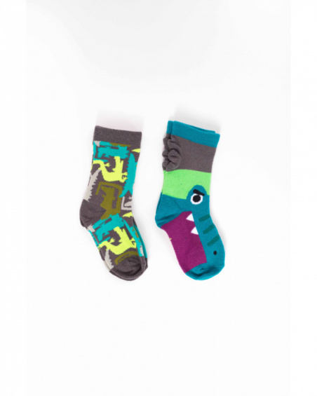 Sock pack for boys with dinosaur design and raised details.