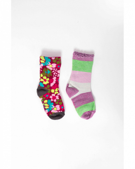 Sock pack for girls with flowers and stripes in vibrant colors.