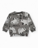 Fleece sweatshirt for boys in gray with polar bear print.