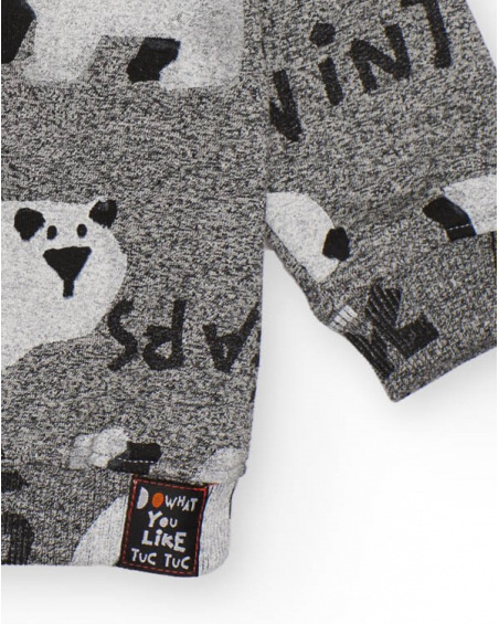 Fleece sweatshirt for boys in gray with polar bear print.