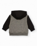 Hoodie for boys in heather gray with black and red details