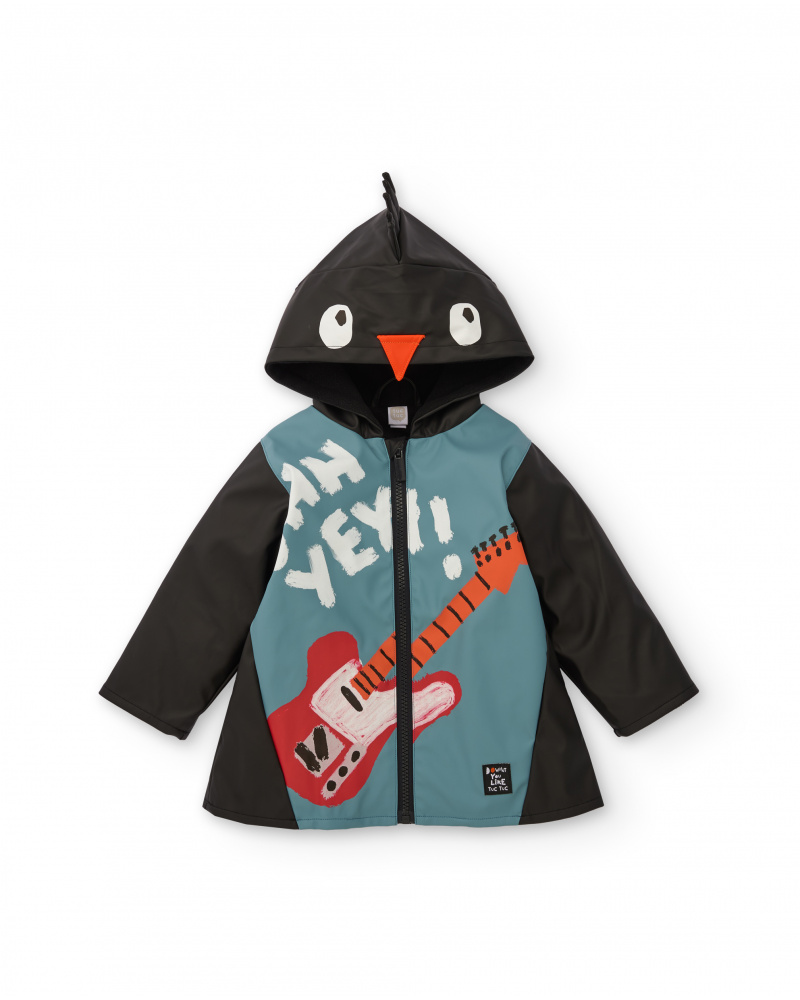 Raincoat for boys with guitar design and monster hood.