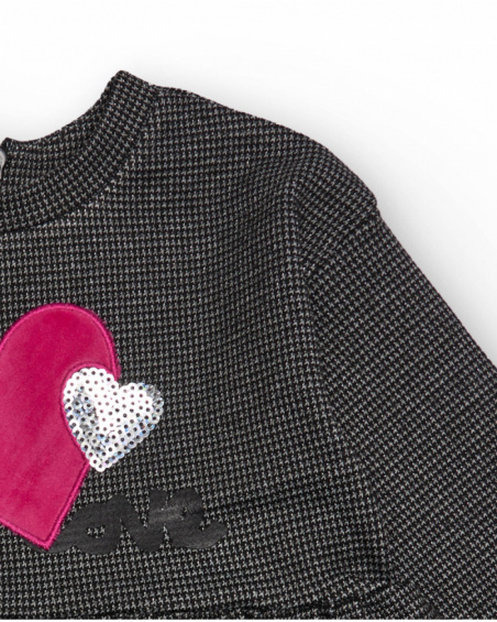 Grey dress for girl with applied hearts