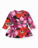 Girl’s dress with floral print in fuchsia.