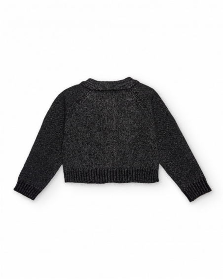 Black knit cardigan for girls with fuchsia flowers