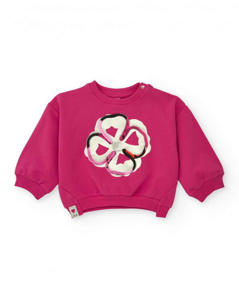 Fuchsia sweatshirt for girls with printed flower