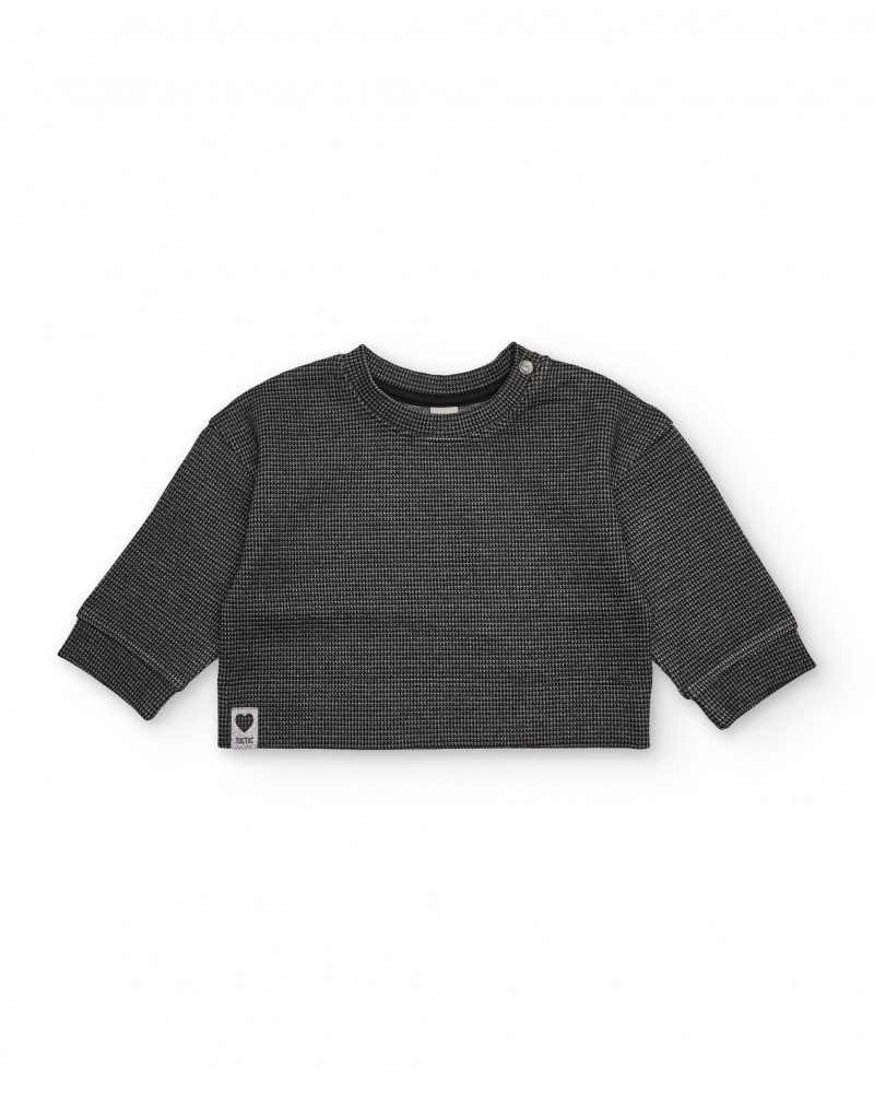 Girls’ black gingham sweatshirt with straight cut