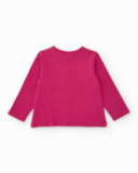 Fuchsia girl’s T-shirt with cat and floral print