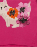 Fuchsia girl’s T-shirt with cat and floral print