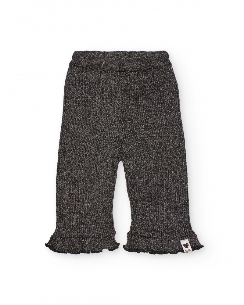 Knit pants for girls in gray with ruffle at the hem.