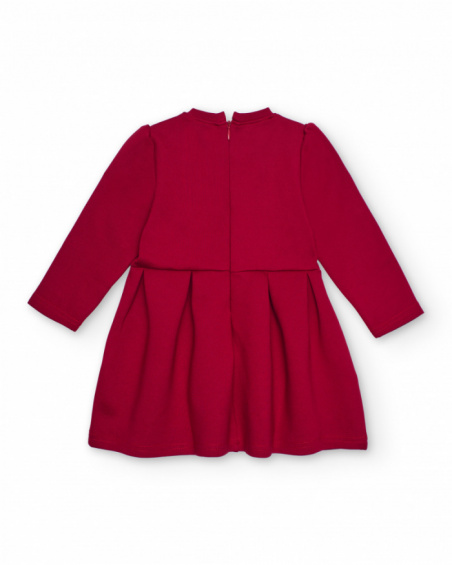 Burgundy dress for girls with embroidered detail.