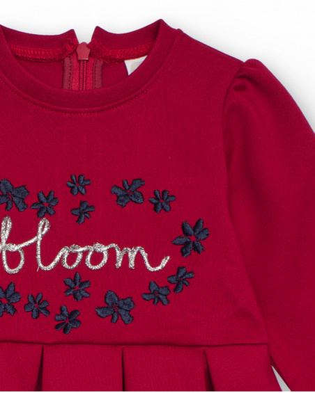 Burgundy dress for girls with embroidered detail.