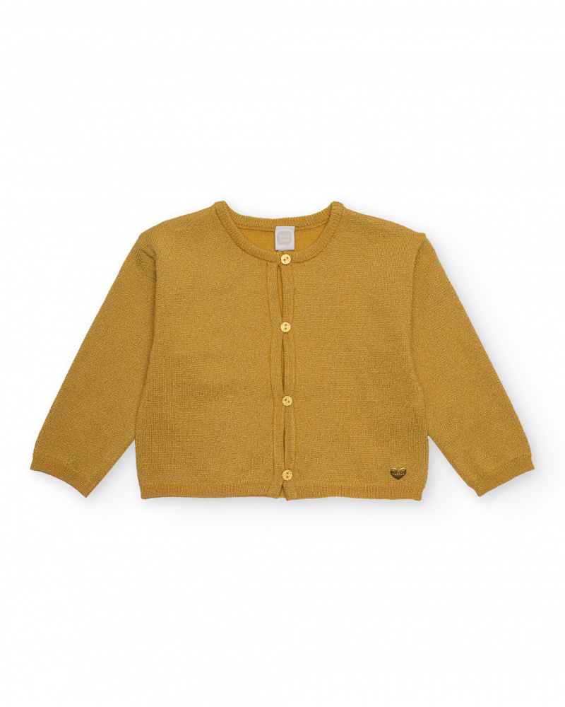 Girl’s cardigan in shiny golden knit