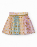 Pink tulle skirt for girls with golden heart print