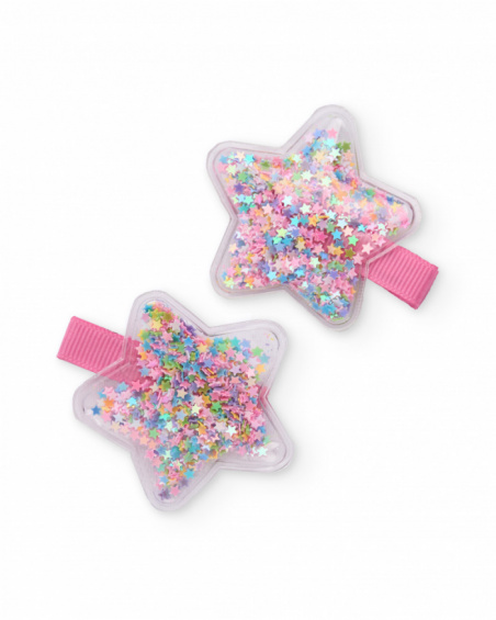 Girls’ hair tie set in pink with colorful stars