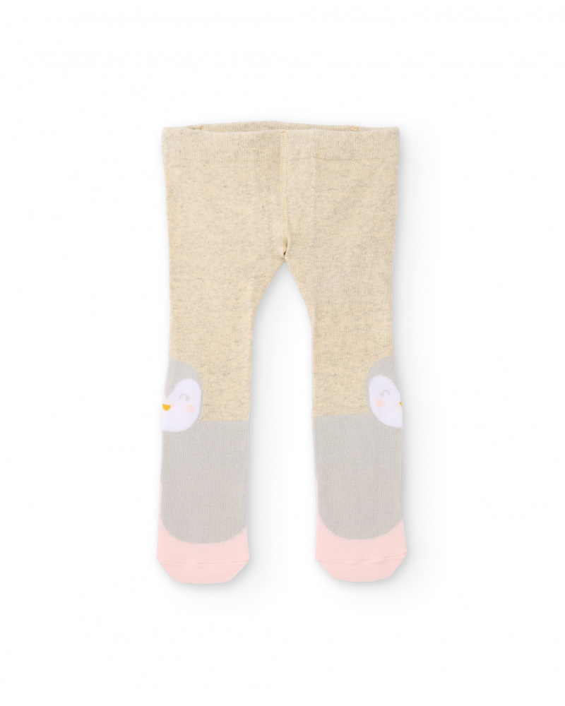Baby girl tights in beige with penguin design