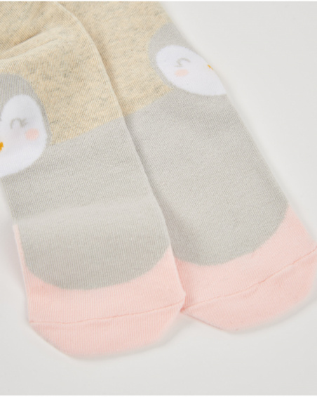 Baby girl tights in beige with penguin design