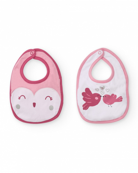 Pack of two bibs for newborn in pink and little animals design