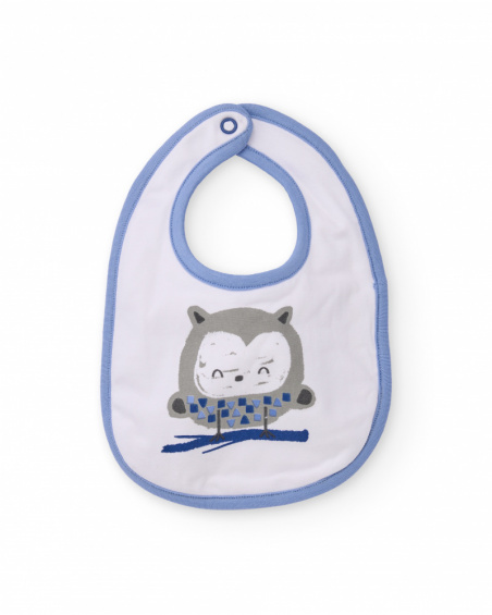 Set of two bibs for newborn in blue and white tones with fun owls prints