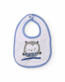Set of two bibs for newborn in blue and white tones with fun owls prints