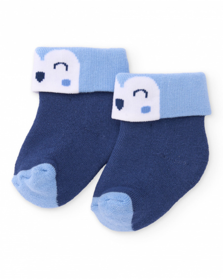 Baby boy socks in navy and light blue with smiling face detail