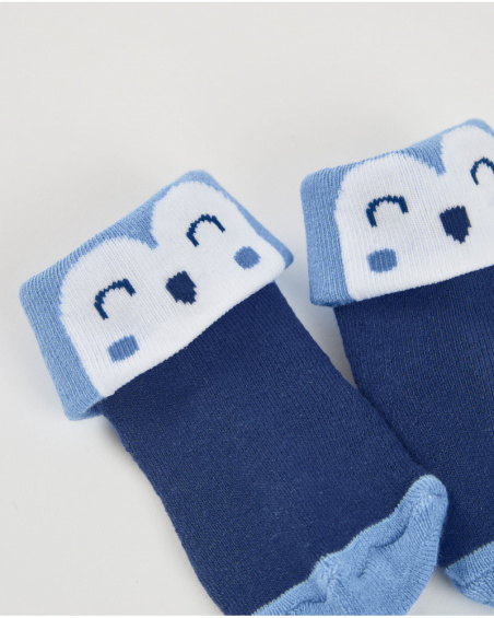 Baby boy socks in navy and light blue with smiling face detail