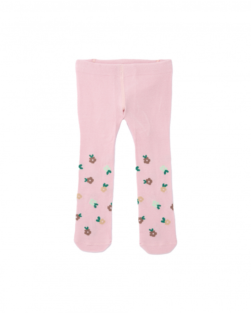 Pink tights for newborn with flower print.