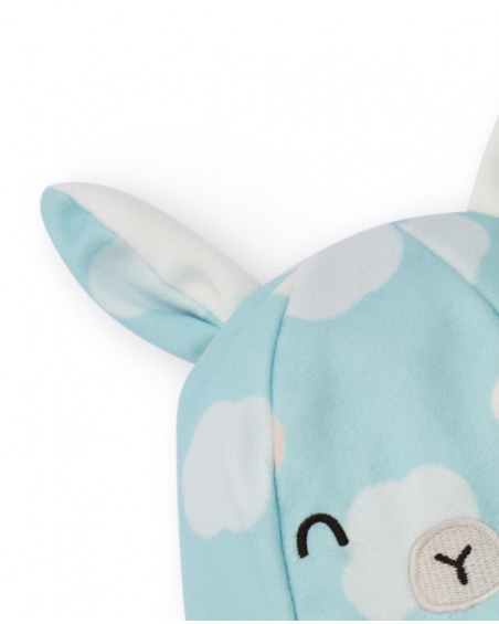 Hat for newborn in light blue with little ears and clouds print