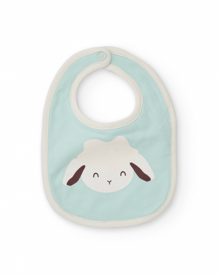Baby boy bib set in aqua green with sheep design