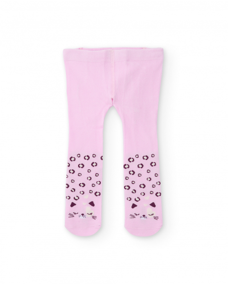 Tights for newborn in lila with animal print design and kitty face