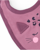 Set of two bibs for newborn with leopard print and embroidered face.