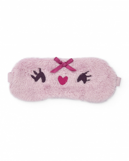 Plush sleep mask for girls in pink with embroidered face.