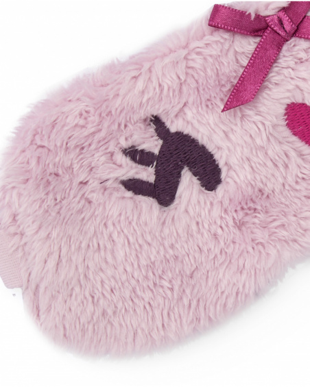 Plush sleep mask for girls in pink with embroidered face.