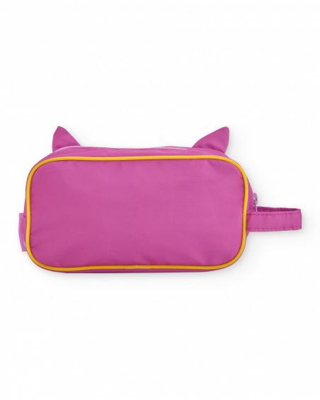 Pencil case for girls in fuchsia with fun face and flowers