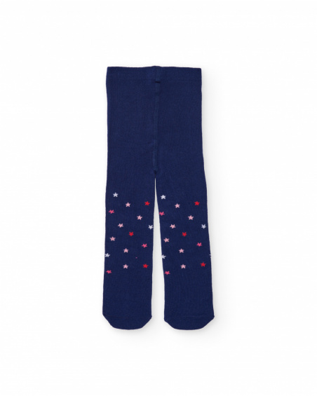 Pack of two tights for girls in navy blue and pink with star details.