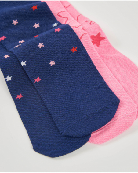 Pack of two tights for girls in navy blue and pink with star details.