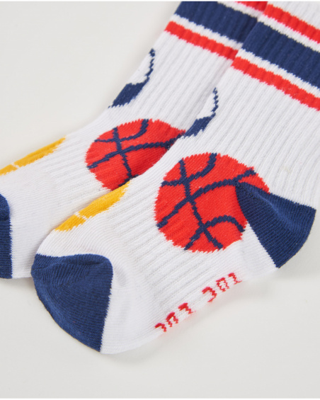 Pack of two pairs of socks for boys in vibrant colors with sports and animal motifs.