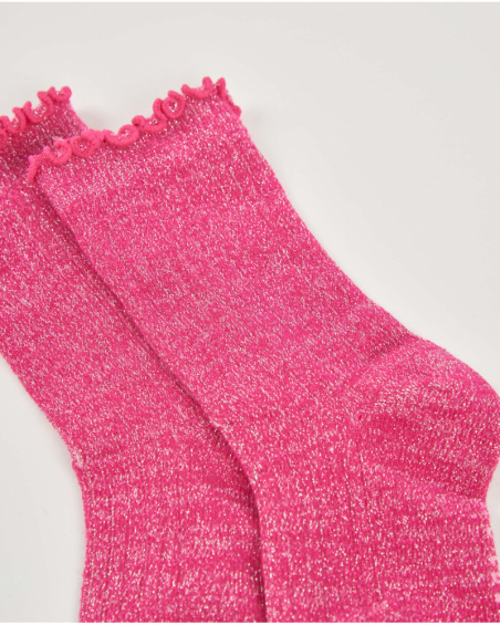 Pack de calcetines para niña en tonos fucsia y negro con diseño de monstruo y detalles en tejido