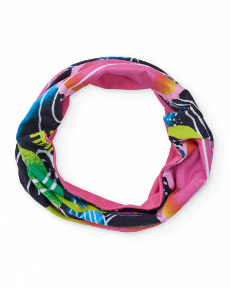 Multicolor scarf for girl with galactic print of planets and stars.