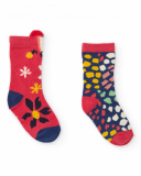 Pack of socks for baby girl in red with floral and geometric patterns