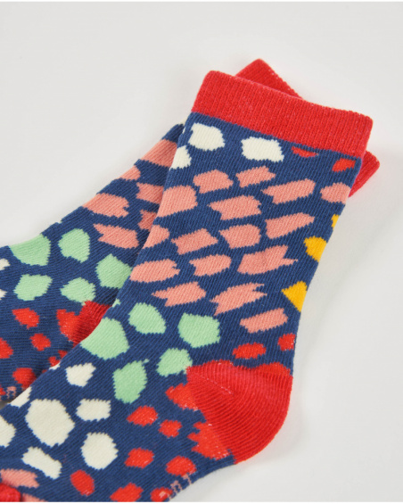 Pack of socks for baby girl in red with floral and geometric patterns