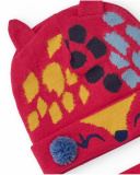 Hat and neck warmer set for girl in red with multicolored print and ears