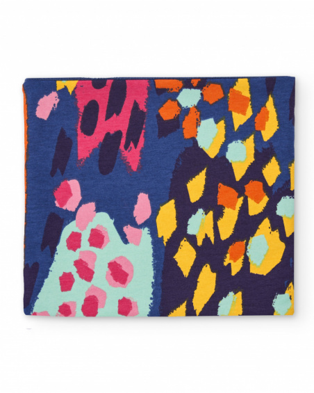 Neck warmer for girl in navy blue with colorful print