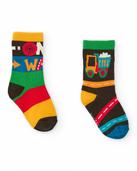 Multicolor socks for boy with vehicle-themed prints