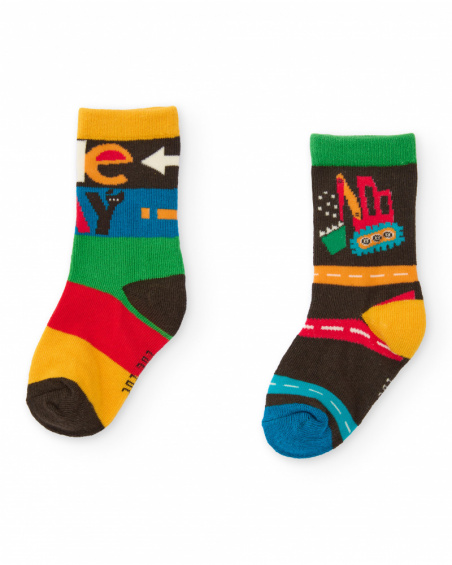 Multicolor socks for boy with vehicle-themed prints