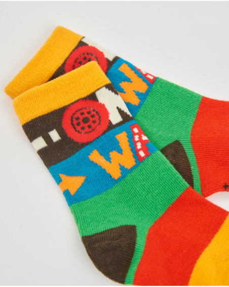 Multicolor socks for boy with vehicle-themed prints
